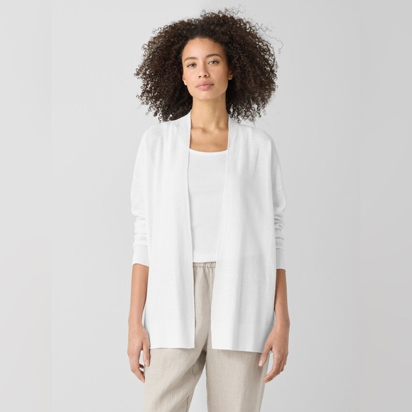 Eileen Fisher Sweaters - NWT EILEEN FISHER Organic Linen Cotton Long Cardigan White (M)